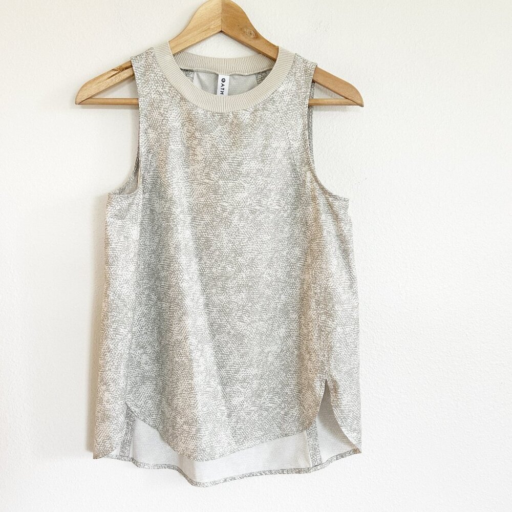Athleta Zephyr Tank Top XS Beige Green Print Sleeveless Lightweight